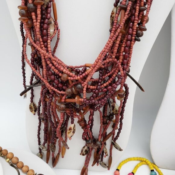 Jewelry Lot Natural Brown Colorful Wood Mixed Materials Necklaces Bracelets - Picture 3 of 12